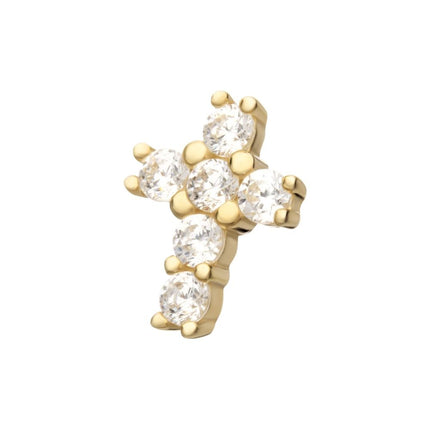 Invictus 14kt Yellow Gold Threadless Prong Set Multi-Clear CZ Cross Top