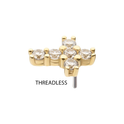 Invictus 14kt Yellow Gold Threadless Prong Set Multi-Clear CZ Cross Top