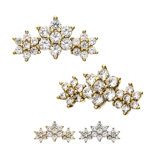 Invictus 14kt Gold Threadless Prong Set Multi-Clear CZ Tri-Flower Top