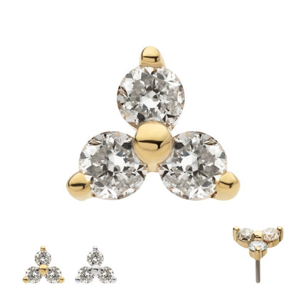 Invictus 14Kt Gold Threadless Prong Set 1.5mm Round Gem Trinity Top