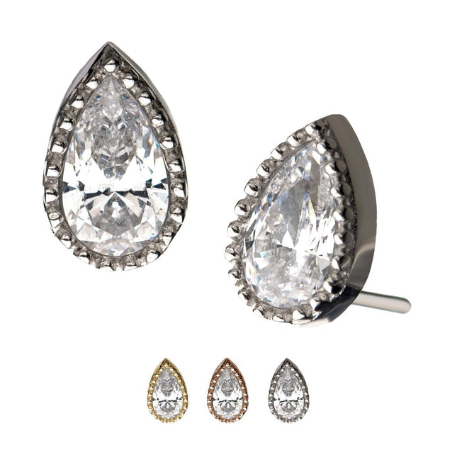 Invictus 14kt Gold Threadless with Clear CZ Pear-Shaped Top