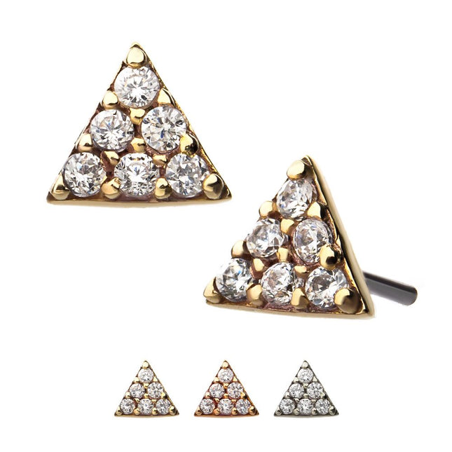 Invictus 14kt Gold Threadless with Prong Set Multi-Clear CZ Triangle Shape Top