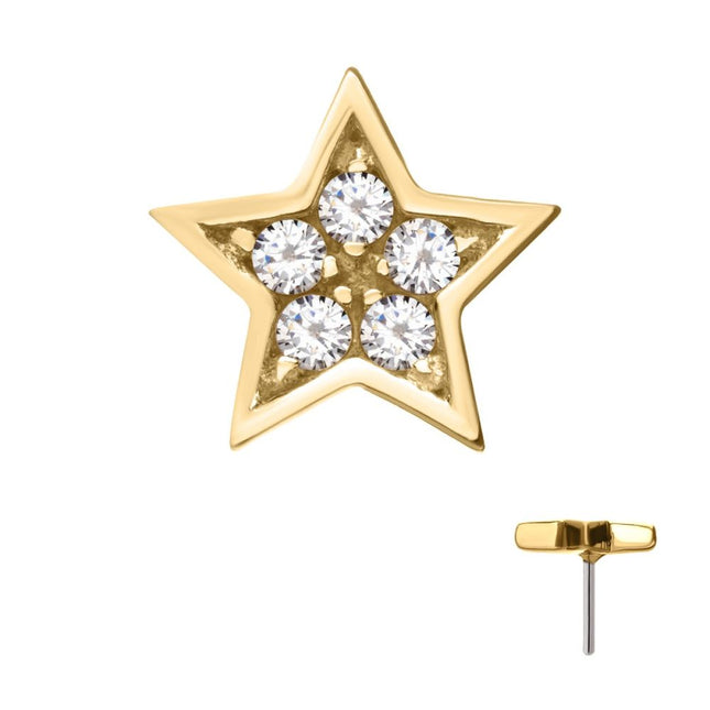 Invictus 14Kt Gold Threadless Star Top with Prong Set Gem