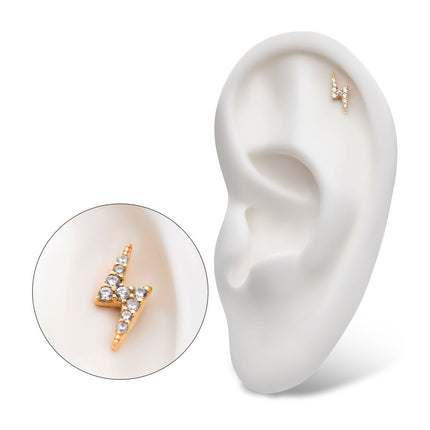 Invictus 14kt Gold Threadless Prong Set Round Gem Lightning Bolt Top