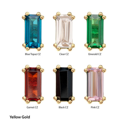 Invictus 14Kt Gold Threadless 4mm Emerald Cut Prong Set Gem Top
