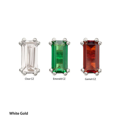 Invictus 14Kt Gold Threadless 4mm Emerald Cut Prong Set Gem Top