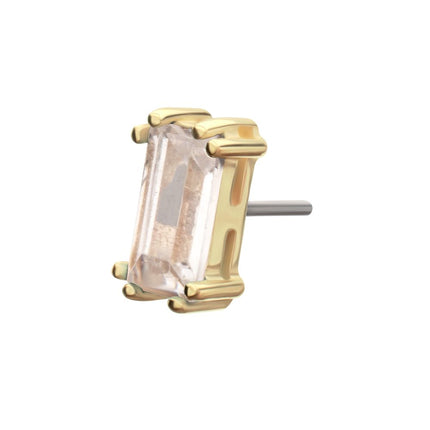 Invictus 14Kt Gold Threadless 4mm Emerald Cut Prong Set Gem Top