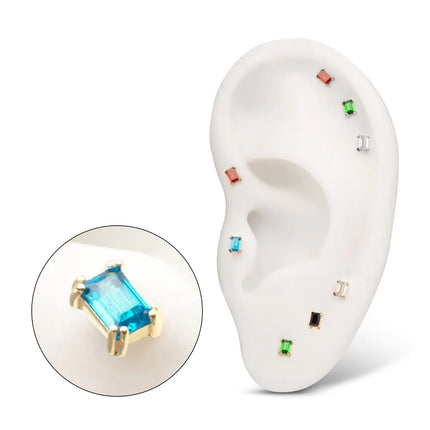 Invictus 14Kt Gold Threadless 3mm Emerald Cut Prong Set Gem Top