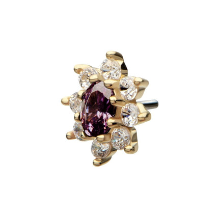 Invictus 14Kt Yellow Gold Threadless "Regalia Oval" CZ Gem Flower Top
