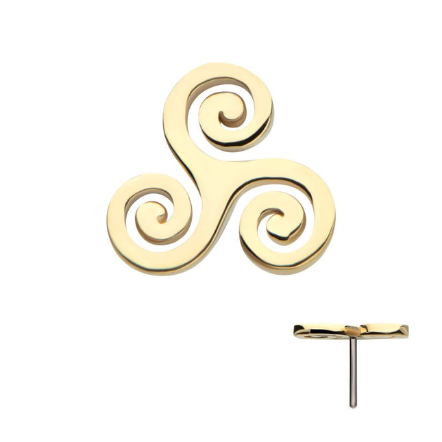 Invictus 14Kt Yellow Gold Threadless Triskelion Celtic Symbol Top