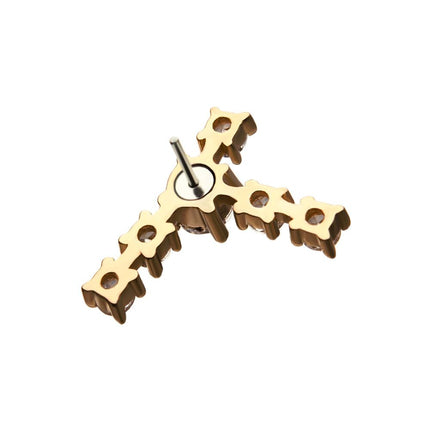 Invictus 14kt Yellow Gold Capricorn Constellation Threadless Top with 4mm Center Clear CZ Gem and Five 3mm Clear CZ Side Gems