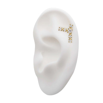 Invictus 14kt Yellow Gold Capricorn Constellation Threadless Top with 4mm Center Clear CZ Gem and Five 3mm Clear CZ Side Gems
