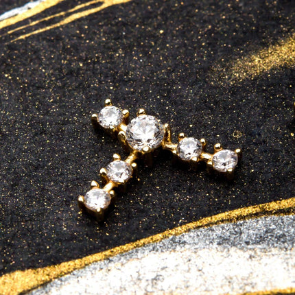 Invictus 14kt Yellow Gold Capricorn Constellation Threadless Top with 4mm Center Clear CZ Gem and Five 3mm Clear CZ Side Gems