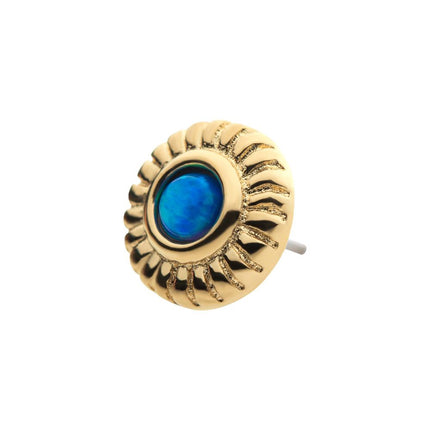 Invictus 14Kt Yellow Gold Threadless with Bezel Set Synthetic Opal Fine Line Scalloped Edge Top