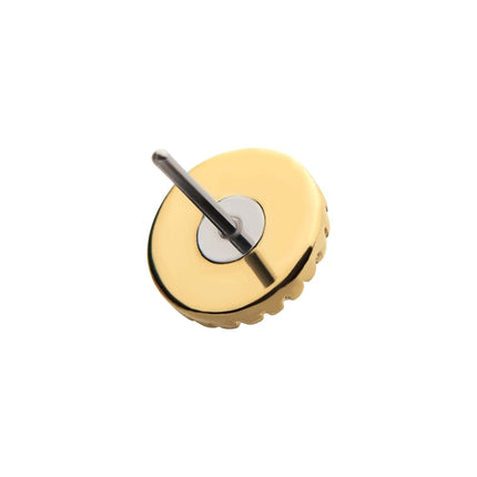 Invictus 14Kt Yellow Gold Threadless with Bezel Set Synthetic Opal Fine Line Scalloped Edge Top