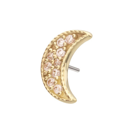Invictus 14Kt Gold Threadless Milgrain Edge Crescent Moon Top with Pave CZ Gem