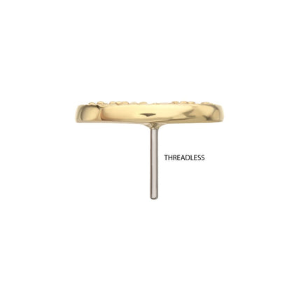 Invictus 14Kt Gold Threadless Milgrain Edge Crescent Moon Top with Pave CZ Gem