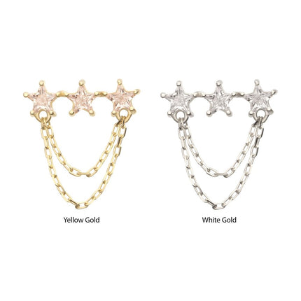 Invictus 14Kt Gold Threadless Triple Cluster Star CZ Gem Top with 2-Tier Chain Dangle