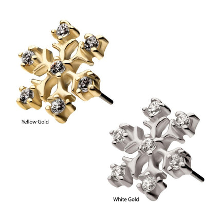 Invictus 14Kt Gold Threadless with 7 4-Prong Set Round Clear CZ Snowflake Top