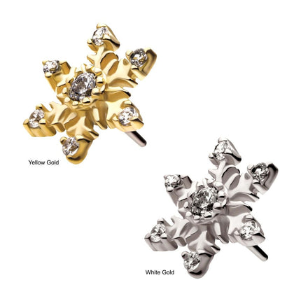 Invictus 14Kt Gold Threadless with 6 3-Prong Set Round Clear CZ Snowflake Top