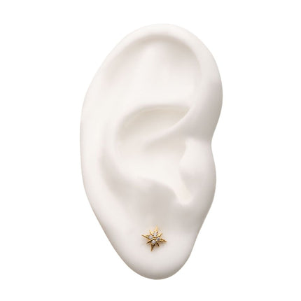 Invictus 14Kt Yellow Gold Threadless with 4-Clear Gem 8-Point Star Top