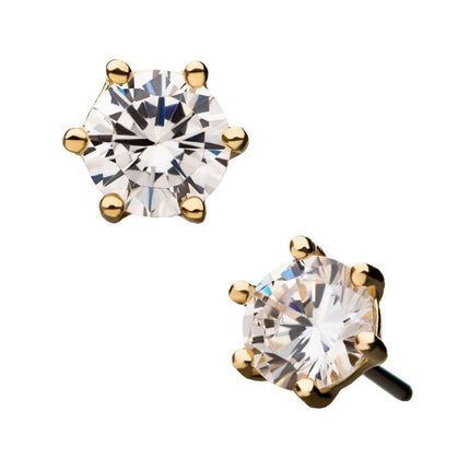Invictus 14Kt Yellow Gold Threadless with Prong Set Clear Gem Top