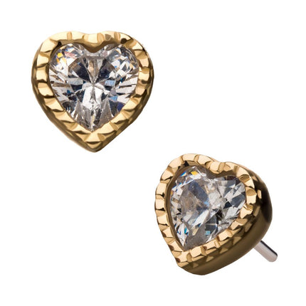 Invictus 14Kt Yellow Gold Threadless with Clear Gem and Beads Heart Top
