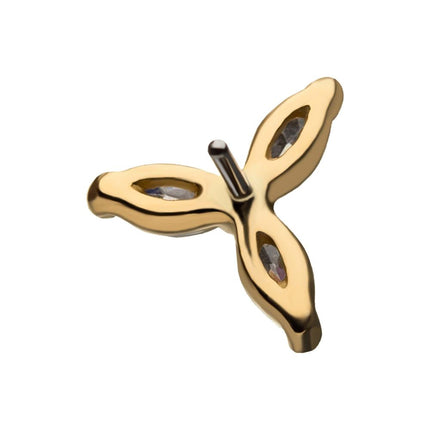 Invictus 14Kt Yellow Gold Threadless Pronged Marquise CZ Trinity Top