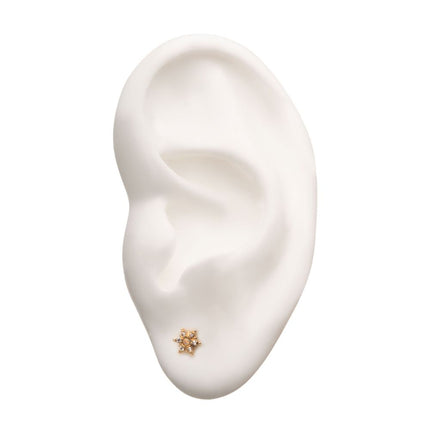 Invictus 14Kt Yellow Gold Threadless with Clear CZ and White Synthetic Opal 6-Point Star Top