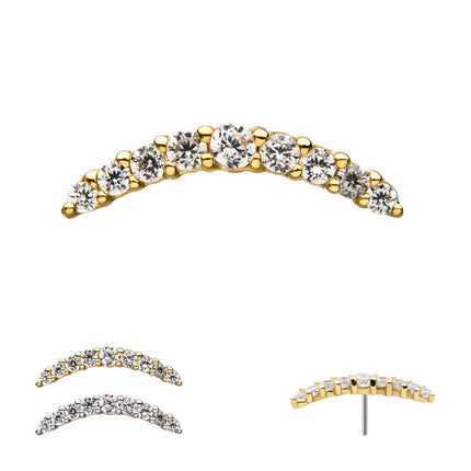 Invictus 14Kt Gold Threadless Curved Bar Top with 9 Prong Set Gem Cluster