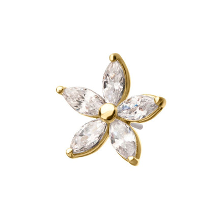 Invictus 14Kt Gold Threadless Flower Top with 5 Petal Marquise Prong Set Gem