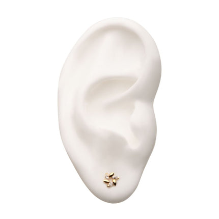 Invictus 14Kt Yellow Gold Threadless Wheat Shape 3-Clear Gem Top