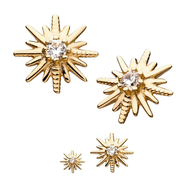 Invictus 14Kt Yellow Gold Threadless with Star Clear CZ Top