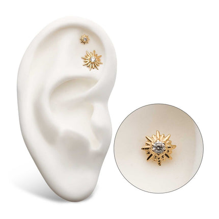 Invictus 14Kt Yellow Gold Threadless with Star Clear CZ Top