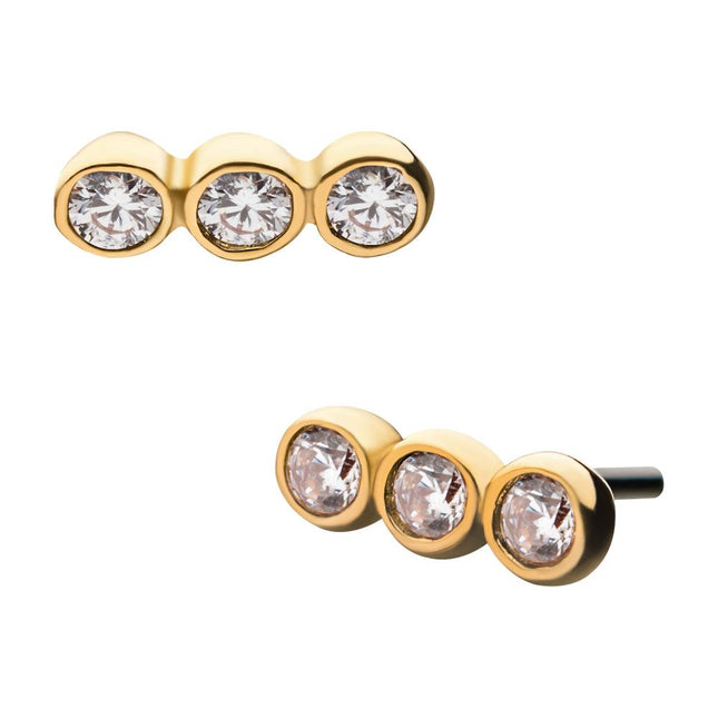 Invictus 14Kt Yellow Gold Threadless with 3 Bezel Clear CZ Top