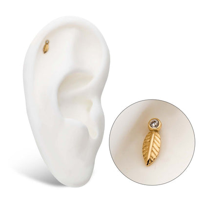Invictus 14Kt Yellow Gold Threadless  Bezel Set Gem Leaf Top