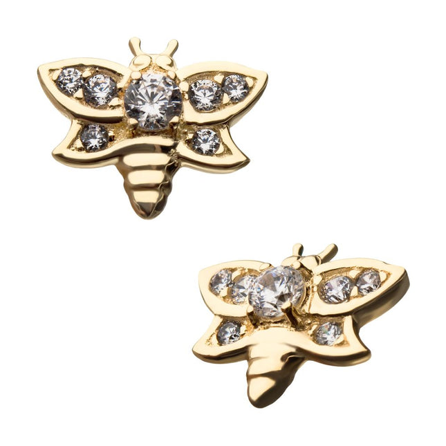 Invictus 14Kt Yellow Gold Threadless with Clear Gem Bee Top