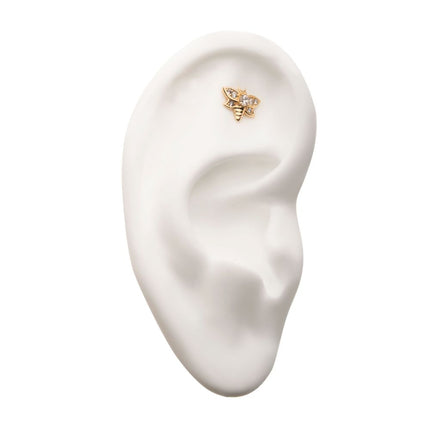 Invictus 14Kt Yellow Gold Threadless with Clear Gem Bee Top