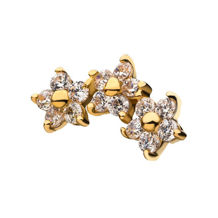 Invictus 14Kt Yellow Gold Threadless 3-Curved Cluster Pronged Round CZ Flower Top