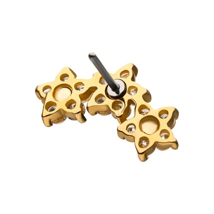 Invictus 14Kt Yellow Gold Threadless 3-Curved Cluster Pronged Round CZ Flower Top