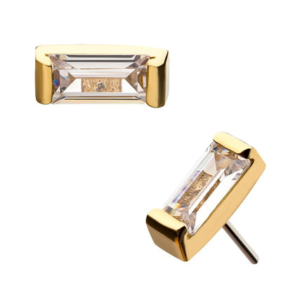 Invictus 14Kt Yellow Gold Threadless with Rectangle Clear CZ Top