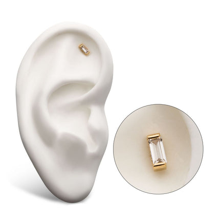 Invictus 14Kt Yellow Gold Threadless with Rectangle Clear CZ Top