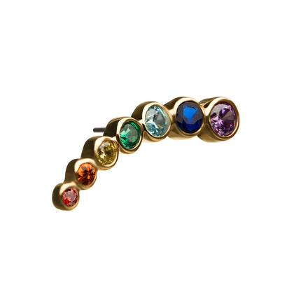Invictus 14Kt Yellow Gold Threadless with Bezel Set  Rainbow CZ 7-Cluster Top (Right Ear)
