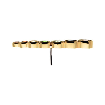 Invictus 14Kt Yellow Gold Threadless with Bezel Set  Rainbow CZ 7-Cluster Top (Right Ear)