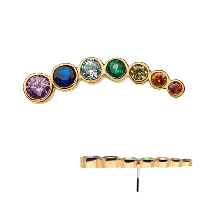 Invictus 14Kt Yellow Gold Threadless with Bezel Set  Rainbow CZ 7-Cluster Top (Left Ear)