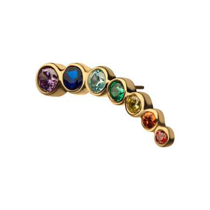 Invictus 14Kt Yellow Gold Threadless with Bezel Set  Rainbow CZ 7-Cluster Top (Left Ear)