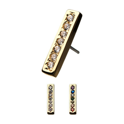 Invictus 14Kt Yellow Gold Threadless with Prong Set CZ 7-Cluster Bar Top
