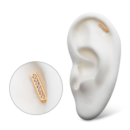 Invictus 14Kt Yellow Gold Threadless with Prong Set CZ 7-Cluster Bar Top