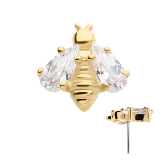 Invictus 14Kt Yellow Gold Threadless with 4-Prong Set CZ Bee Top