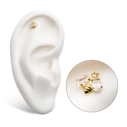 Invictus 14Kt Yellow Gold Threadless with 4-Prong Set CZ Bee Top